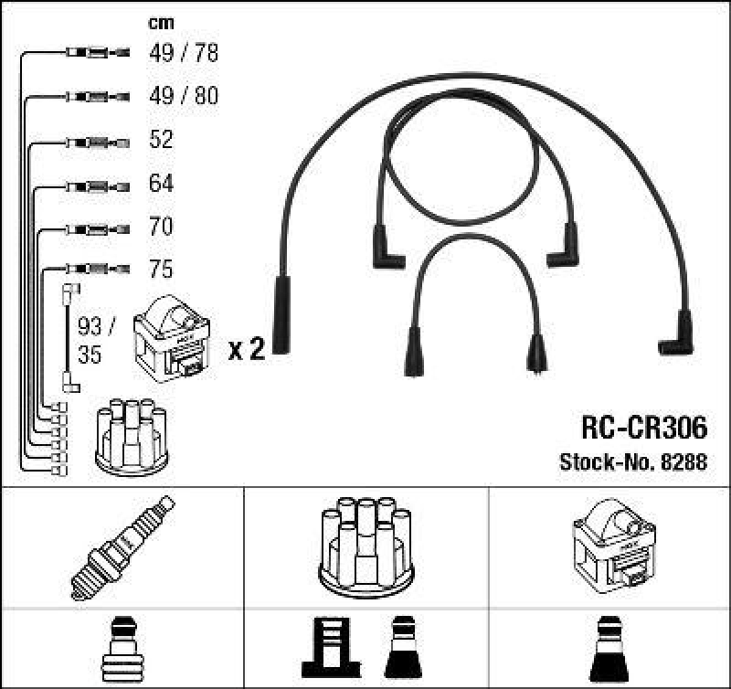 NGK 8288 Zündleitungssatz RC-CR306 |Zündkabel