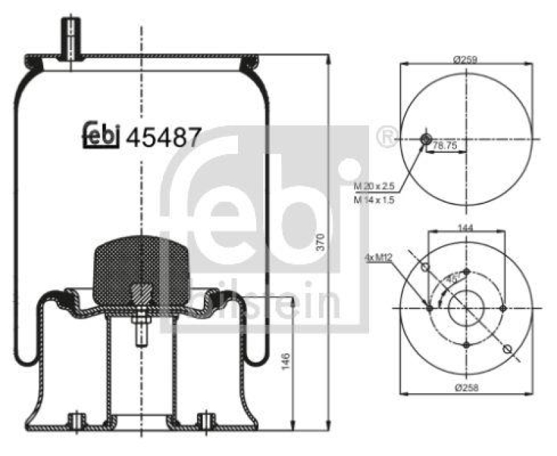 FEBI BILSTEIN 45487 Luftfederbalg mit Stahlkolben für Mercedes-Benz