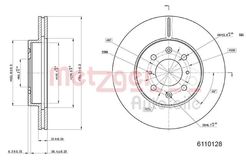 METZGER 6110128 Bremsscheibe Lack/Ks für HONDA VA