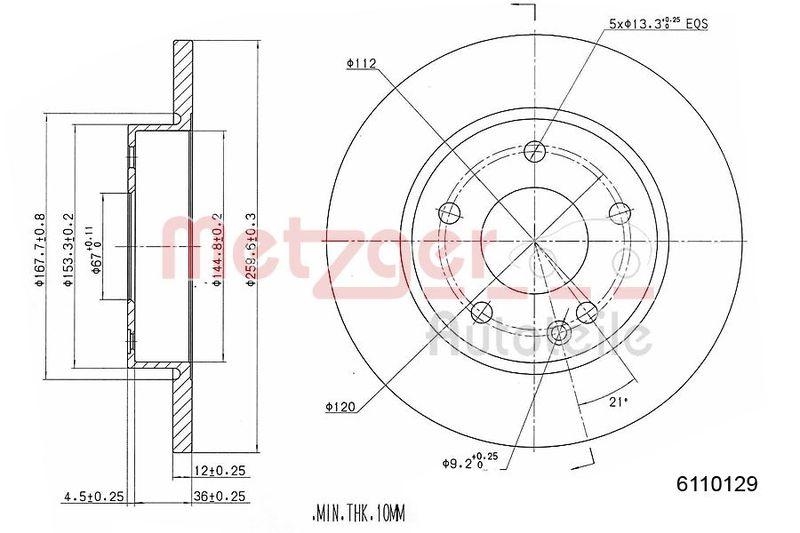 METZGER 6110129 Bremsscheibe Lack/Ks/Ms für MB VA