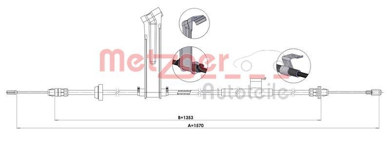 METZGER 1.FO002 Seilzug, Feststellbremse für FORD hinten links