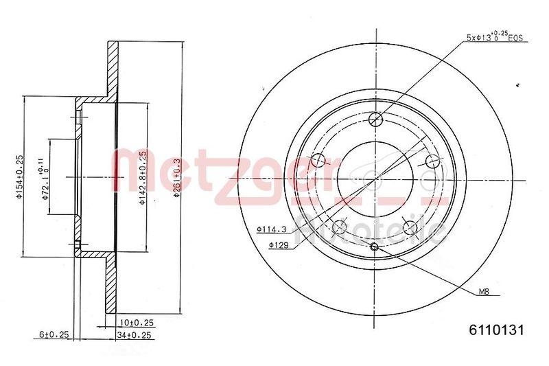 METZGER 6110131 Bremsscheibe Lack/Ks für FORD/VOLVO HA