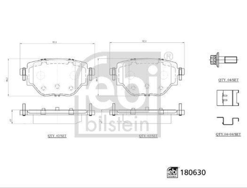 FEBI BILSTEIN 180630 Bremsbelagsatz mit Befestigungsmaterial für Vauxhall