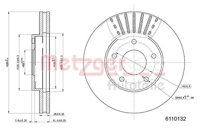 METZGER 6110132 Bremsscheibe Lack/Ks f&uuml;r NISSAN VA