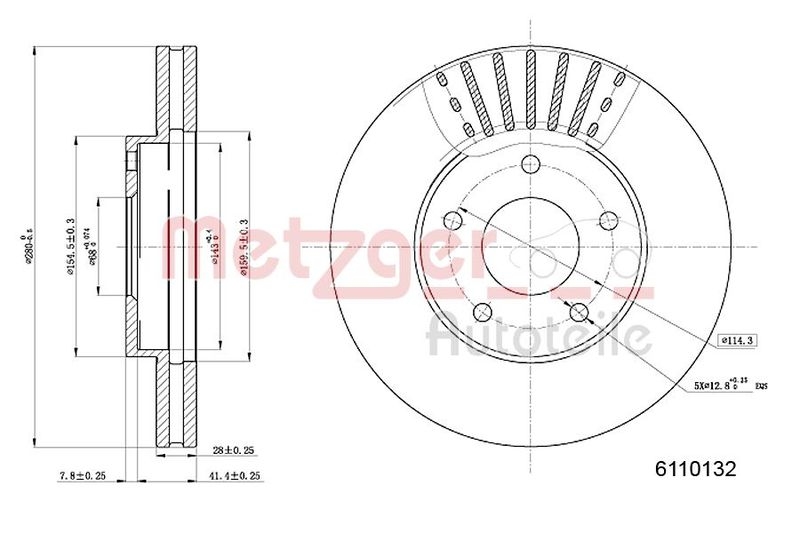 METZGER 6110132 Bremsscheibe Lack/Ks für NISSAN VA