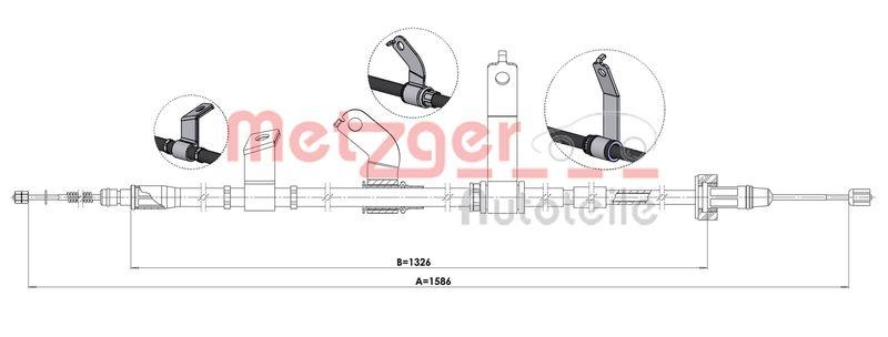 METZGER 1.KI014 Seilzug, Feststellbremse für HYUNDAI/KIA hinten links