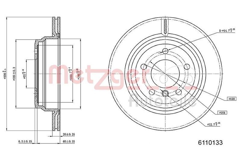 METZGER 6110133 Bremsscheibe Lack/Ks für BMW HA