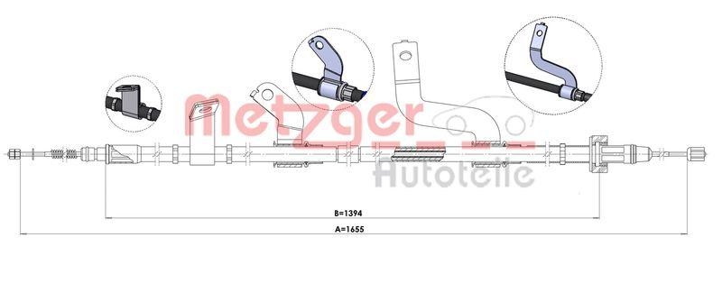 METZGER 1.KI015 Seilzug, Feststellbremse für HYUNDAI/KIA hinten rechts