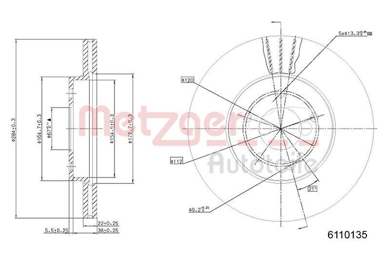 METZGER 6110135 Bremsscheibe Lack/Ks/Ms für MB VA