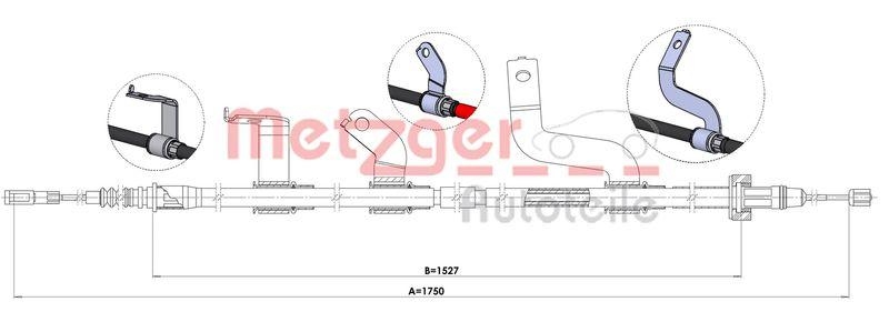 METZGER 1.KI017 Seilzug, Feststellbremse für HYUNDAI/KIA hinten rechts