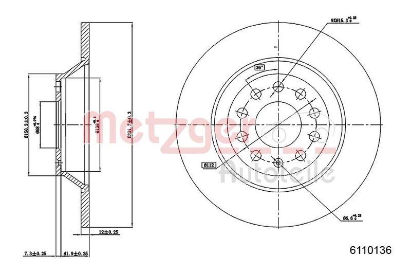 METZGER 6110136 Bremsscheibe Lack/Ks/Ms für AUDI HA