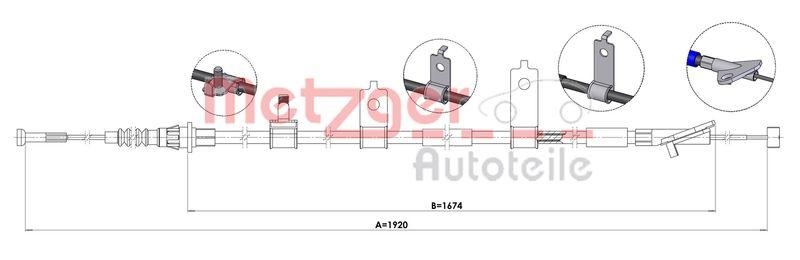 METZGER 1.MA005 Seilzug, Feststellbremse für MAZDA hinten rechts