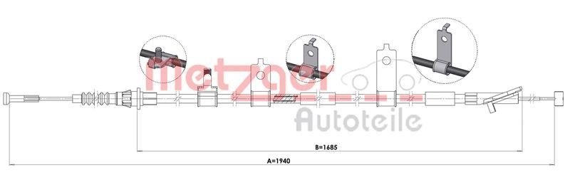 METZGER 1.MA006 Seilzug, Feststellbremse für MAZDA hinten rechts