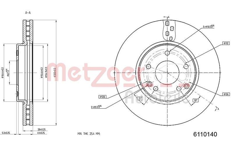 METZGER 6110140 Bremsscheibe Lack/Ks/Ms für MB VA