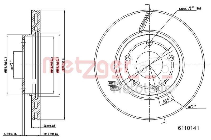 METZGER 6110141 Bremsscheibe Lack/Ks/Ms für MB VA