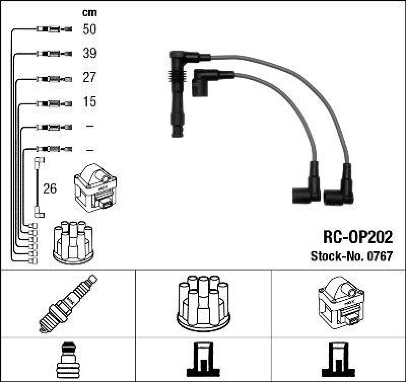 NGK 0767 Z&uuml;ndleitungssatz RC-OP202 |Z&uuml;ndkabel