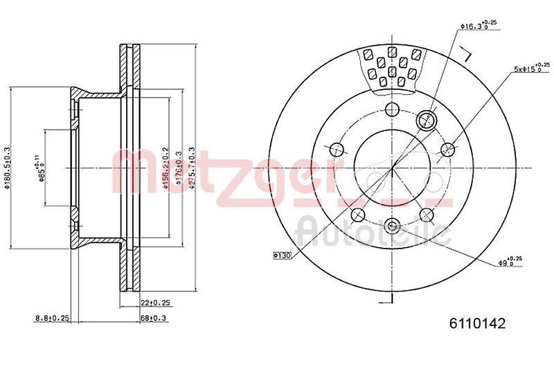 METZGER 6110142 Bremsscheibe Lack/Ks/Ms/Hc für MB VA