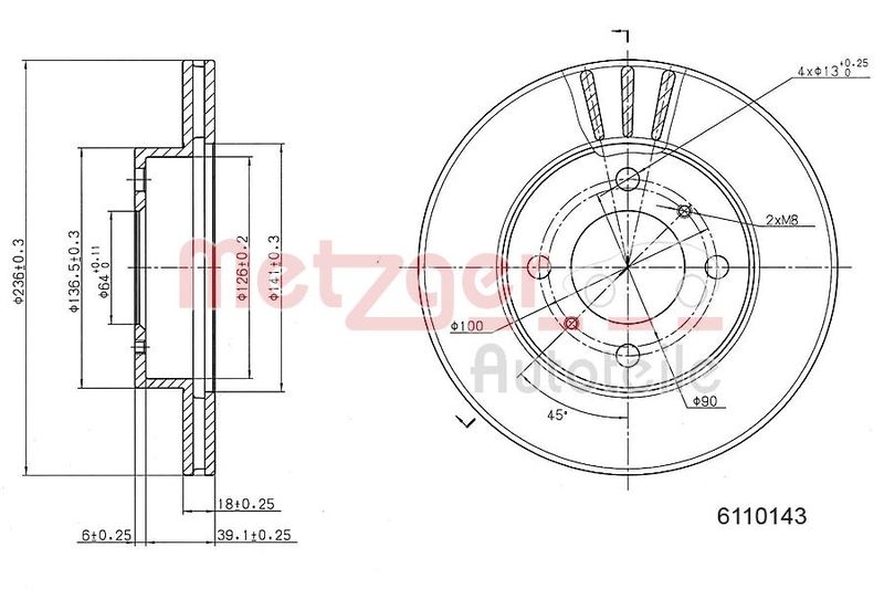 METZGER 6110143 Bremsscheibe Lack/Ks für MITSUBISHI VA