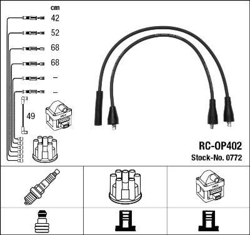 NGK 0772 Zündleitungssatz RC-OP402 |Zündkabel