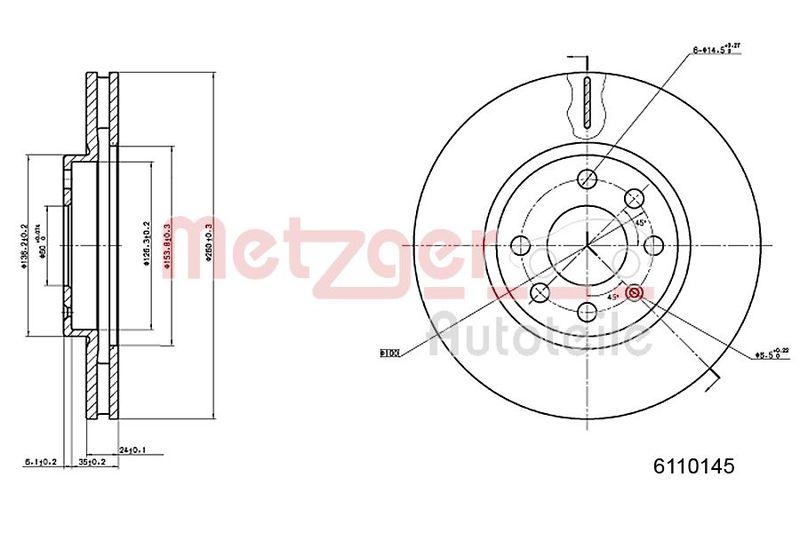 METZGER 6110145 Bremsscheibe Lack/Ks für OPEL VA