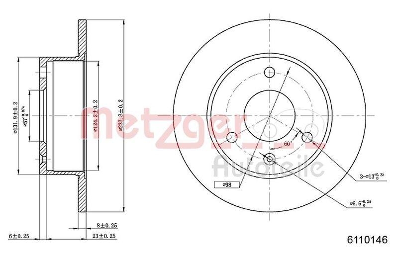 METZGER 6110146 Bremsscheibe Lack/Ks/Ms für CITROEN/PEUGEOT VA