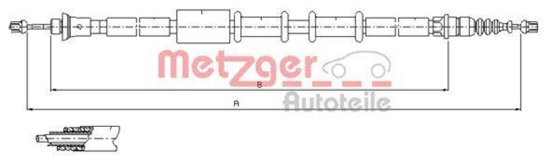 METZGER 1651.22 Seilzug, Feststellbremse für FIAT hinten links/rechts