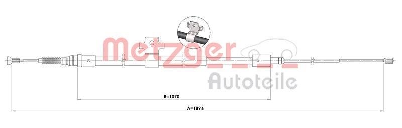 METZGER 1.PE001 Seilzug, Feststellbremse für PEUGEOT hinten links