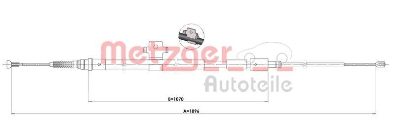 METZGER 1.PE002 Seilzug, Feststellbremse für PEUGEOT hinten rechts