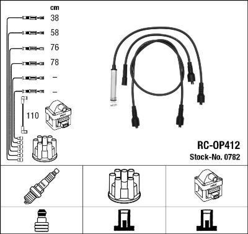 NGK 0782 Zündleitungssatz RC-OP412 |Zündkabel