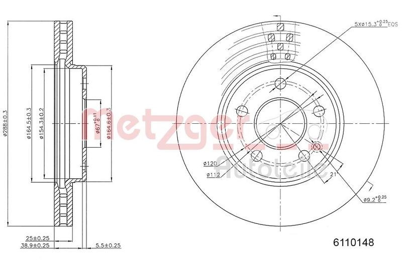 METZGER 6110148 Bremsscheibe Lack/Ks/Ms/Hc für MB VA