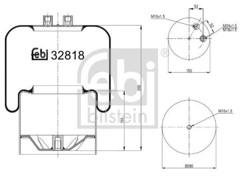 FEBI BILSTEIN 32818 Luftfederbalg mit Stahlkolben für Mercedes-Benz