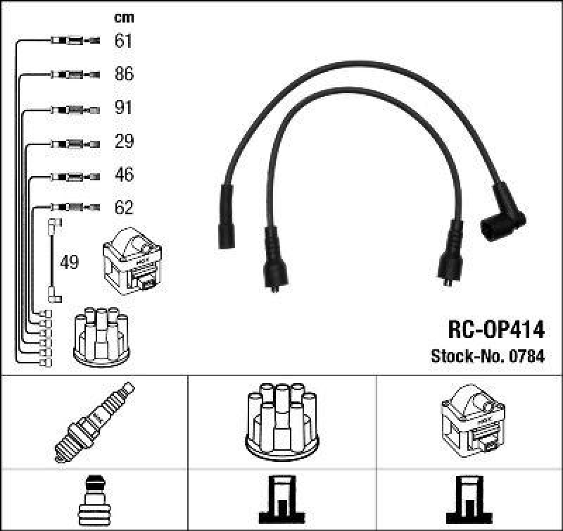 NGK 0784 Zündleitungssatz RC-OP414 |Zündkabel