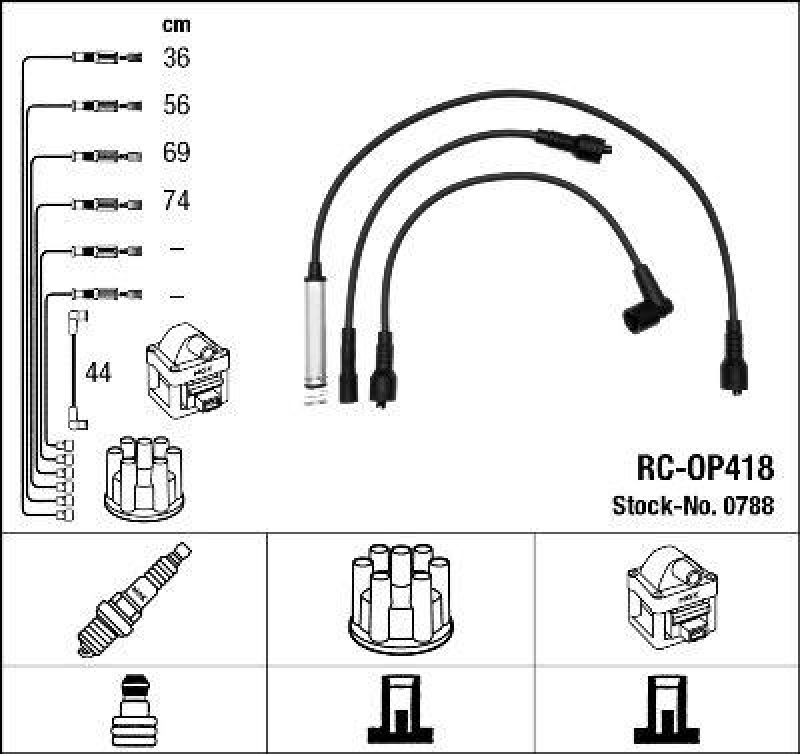 NGK 0788 Zündleitungssatz RC-OP418 |Zündkabel