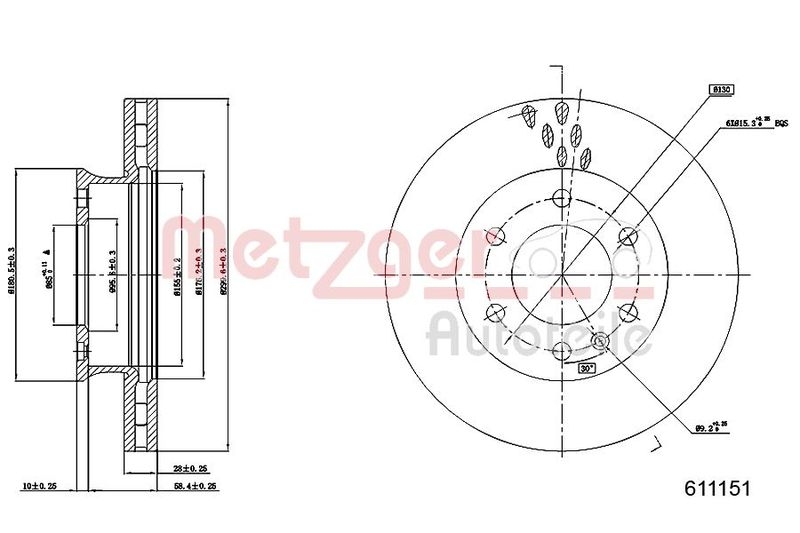 METZGER 6110151 Bremsscheibe Lack/Ks/Ms/Hc für MB VA