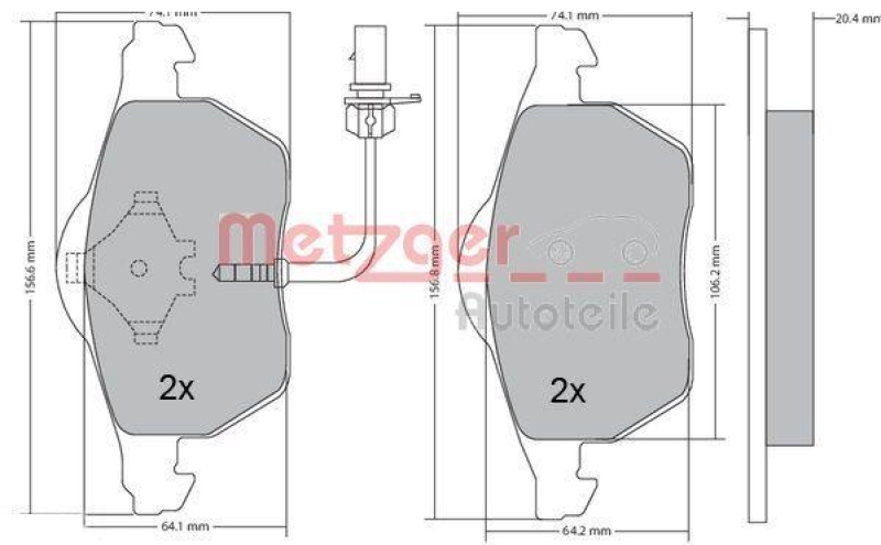 METZGER 1170020 Bremsbelagsatz, Scheibenbremse WVA 20 676