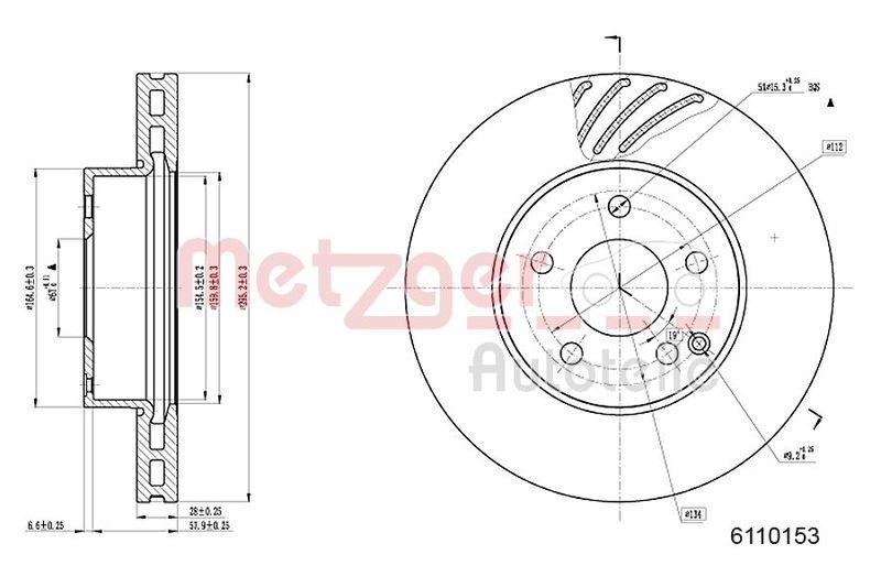 METZGER 6110153 Bremsscheibe Lack/Ks für MB VA