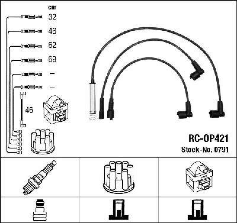 NGK 0791 Zündleitungssatz RC-OP421 |Zündkabel