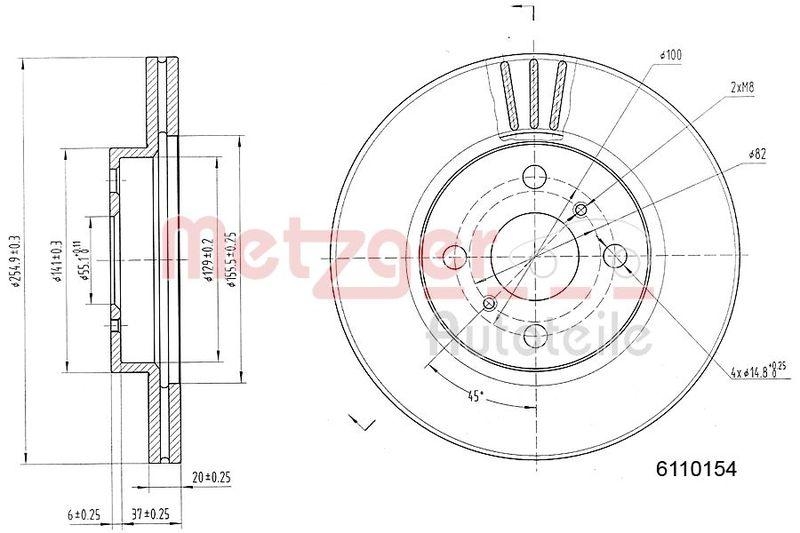 METZGER 6110154 Bremsscheibe Lack/Ks für TOYOTA VA