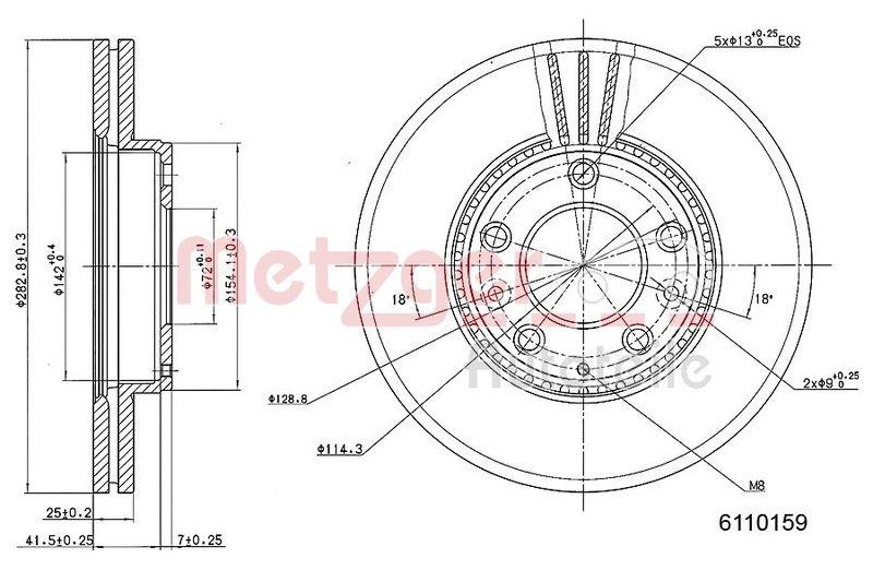 METZGER 6110159 Bremsscheibe Lack/Ks für MAZDA VA