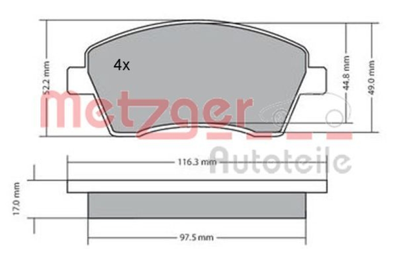 METZGER 1170029 Bremsbelagsatz, Scheibenbremse WVA 23 973