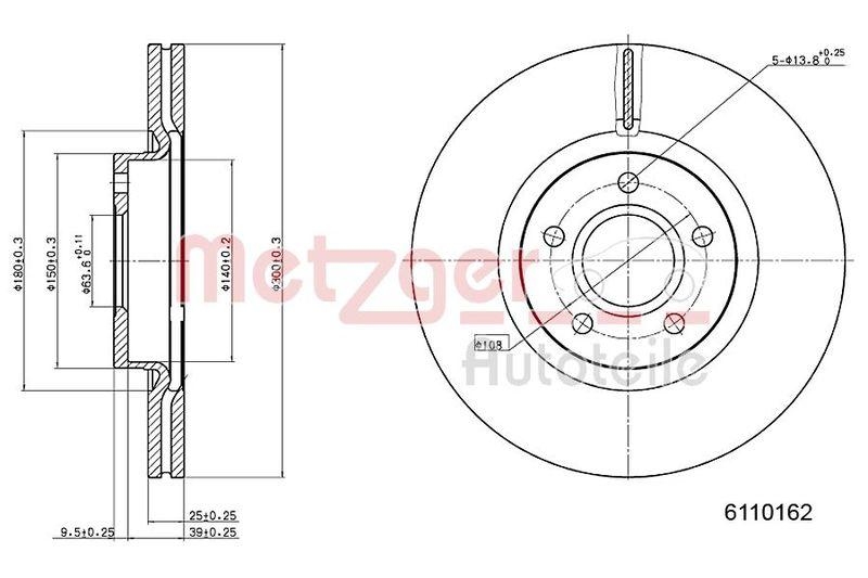 METZGER 6110162 Bremsscheibe Lack/Ks für FORD/VOLVO VA