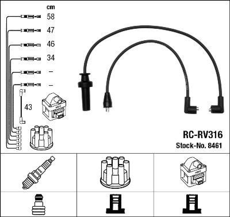 NGK 8461 Zündleitungssatz RC-RV316 |Zündkabel