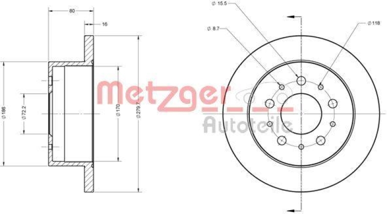 METZGER 6110163 Bremsscheibe Lack/Ks/Ms für CITROEN/FIAT/PEUGEOT HA