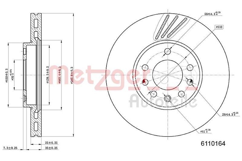 METZGER 6110164 Bremsscheibe Lack/Ks für OPEL/SAAB VA