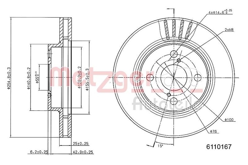 METZGER 6110167 Bremsscheibe Lack/Ks für TOYOTA VA