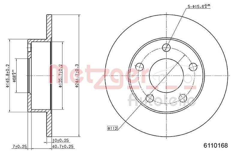 METZGER 6110168 Bremsscheibe Lack/Ks für AUDI HA