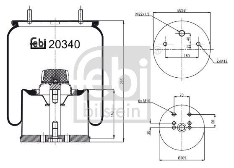 FEBI BILSTEIN 20340 Luftfederbalg mit Stahlkolben für Bergische Achsen