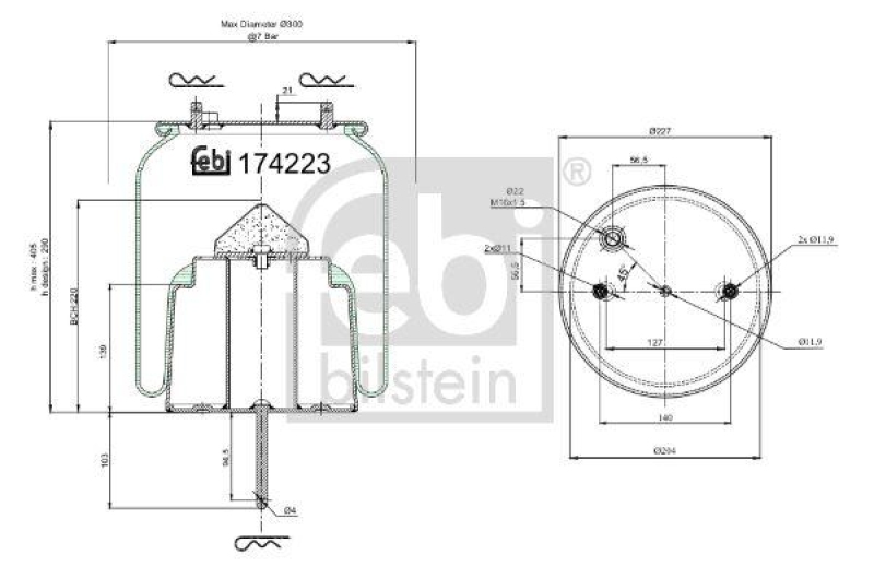 FEBI BILSTEIN 174223 Luftfederbalg mit Stahlkolben und Kolbenstange für Scania