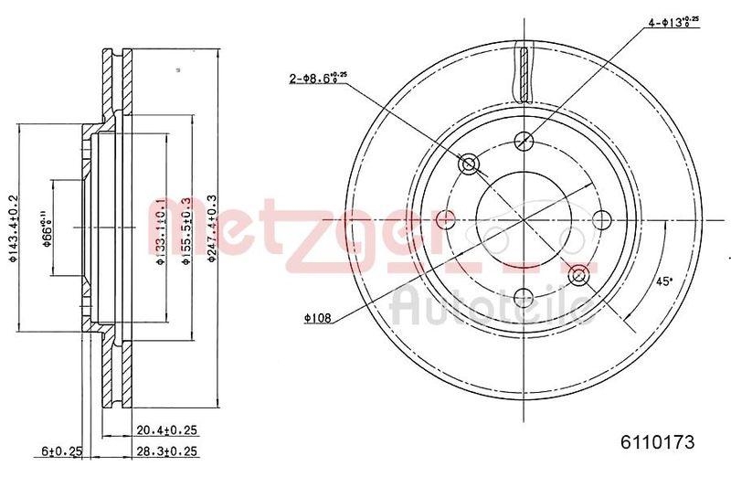 METZGER 6110173 Bremsscheibe Lack/Ks/Ms für PEUGEOT VA