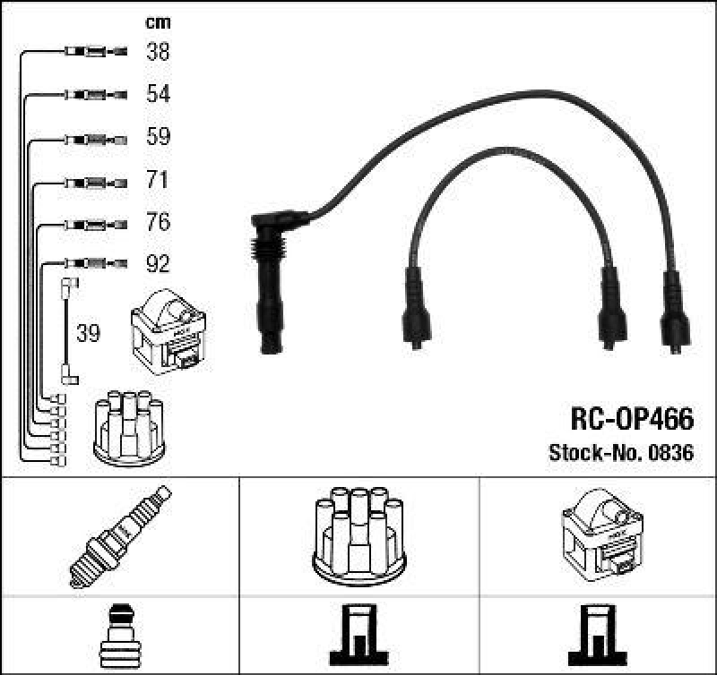 NGK 0836 Zündleitungssatz RC-OP466 |Zündkabel